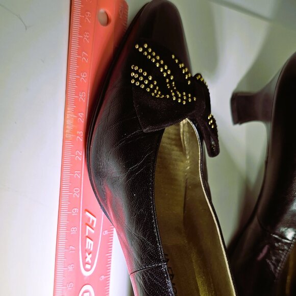 Yves Saint Laurent Black Leather Studded Bow Kitten Heel Pumps Size 6 - Picture 2 of 12